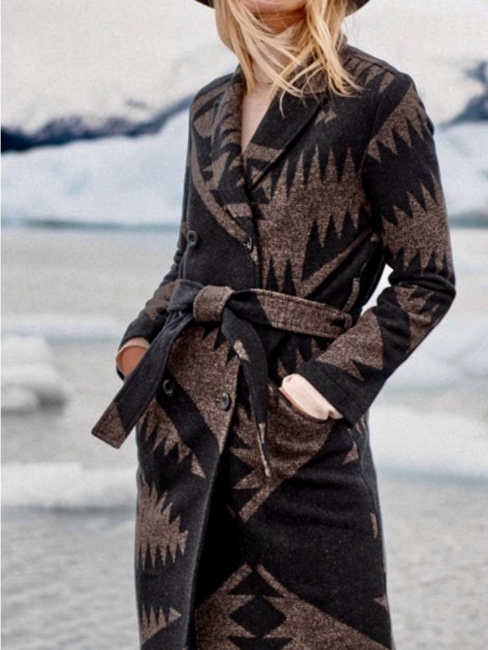 NWT Pendleton Mirror Lake  Geometric jacquard wool Trench Coat w/ belt sz s